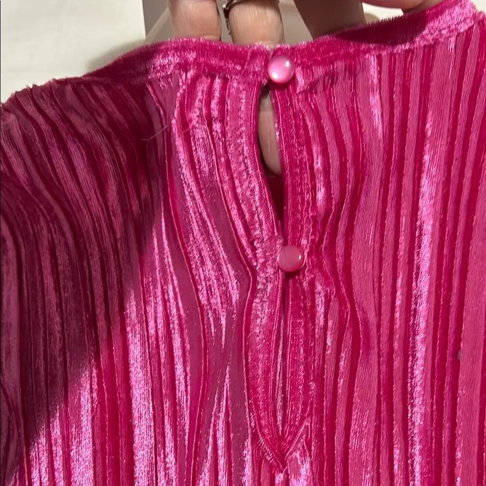 btween 7 Vibrant Pink pants wide leg romper w/ Headband velvet burn out stripe